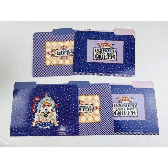 MARY ENGELBREIT 5 DECORATIVE TAB FILE FOLDERS MIXED STYLES SET Queen Purple Good - Picture 5 of 7